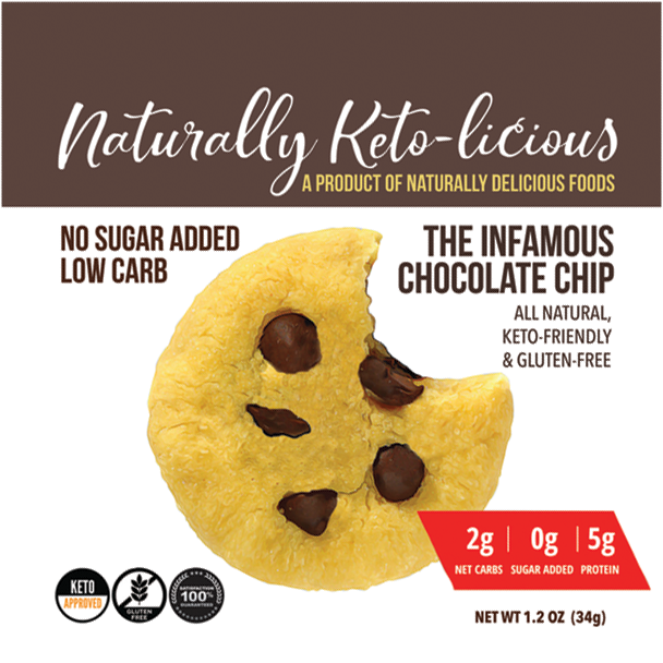 The Infamous Chocolate Chip keto cookie all natural gluten free no added sugar and low carb keto cookie